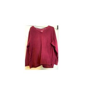 Maroon Fleece V Neck Top